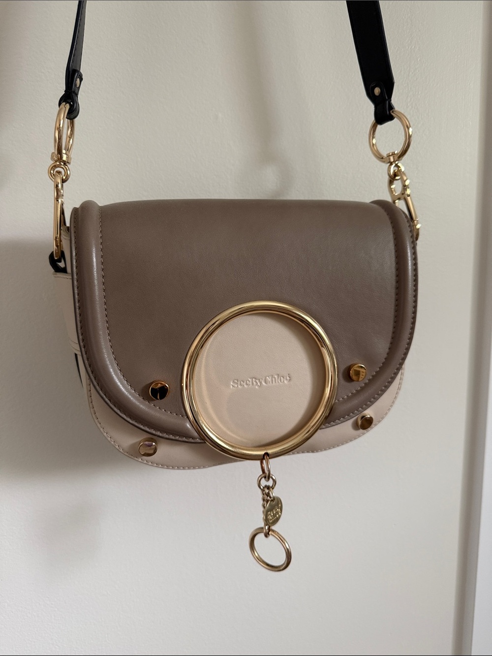 See by Chloé Mara Leather Crossbody Bag Taupe Cream Gold